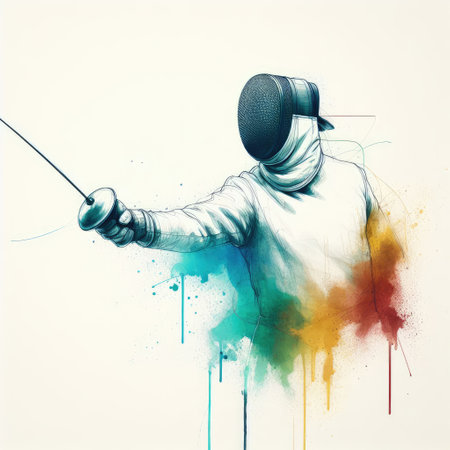 Fencer in watercolor paint illustration with Generative AI.の素材
