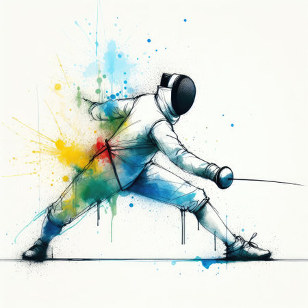Fencer in watercolor paint illustration with Generative AI.の素材