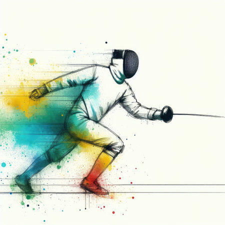 Fencer in watercolor paint illustration with Generative AI.の素材
