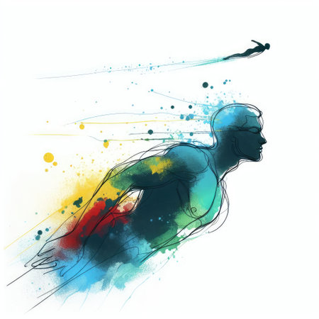 Swimmer in watercolor splash paint illustration with Generative AI.の素材