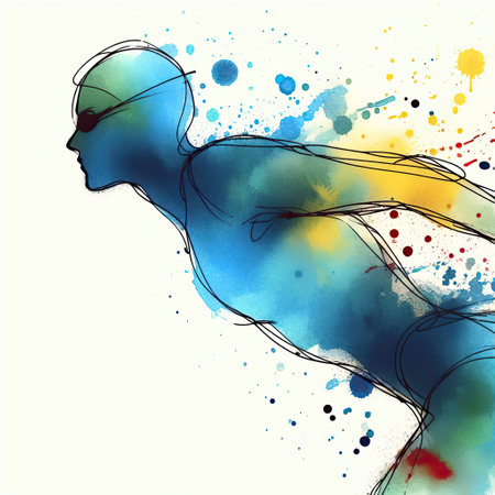Swimmer in watercolor splash paint illustration with Generative AI.の素材