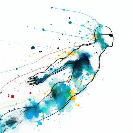Swimmer in watercolor splash paint illustration with Generative AI.の素材