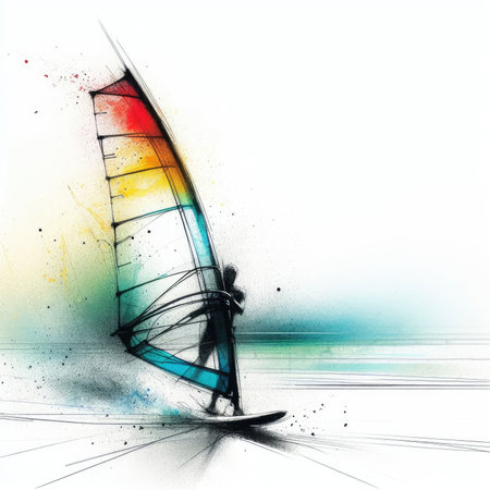 Windsurfing in watercolor paint illustration with Generative AI.の素材