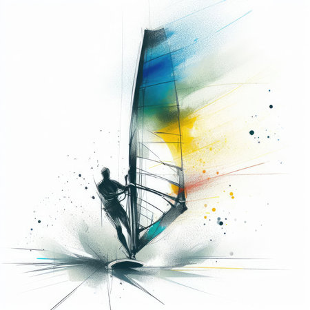 Windsurfing in watercolor paint illustration with Generative AI.の素材