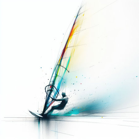 Windsurfing in watercolor paint illustration with Generative AI.の素材