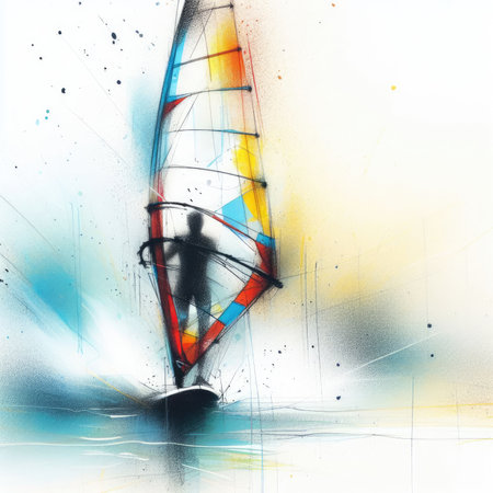 Windsurfing in watercolor paint illustration with Generative AI.の素材