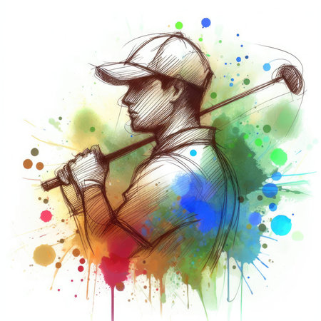 Golf player in watercolor illustration with Generative AI.の素材