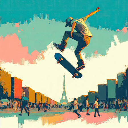 Skateboarding illustration in Generative AI.の素材