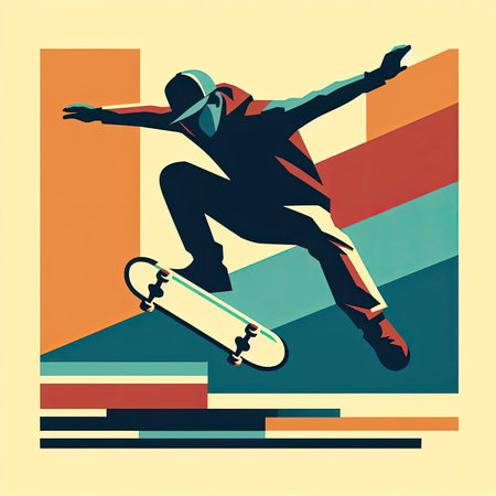 Skateboarding illustration in Generative AI.の素材