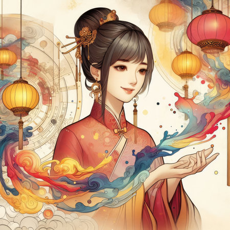 Girl in Lantern festival with Generative AI.の素材