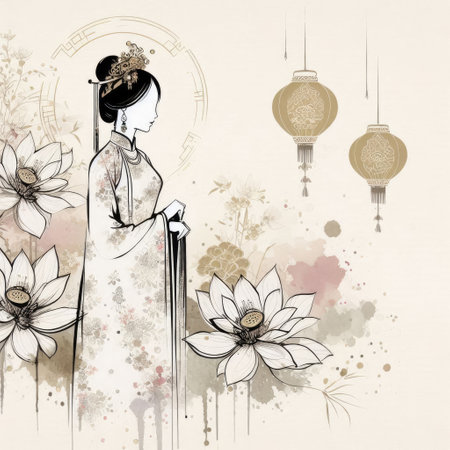 Vietnamese beauty elegant Figure Amidst a Floral Fantasy with Generative AI.の素材