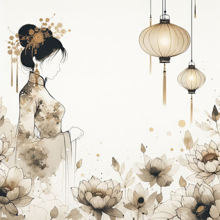 Vietnamese beauty elegant Figure Amidst a Floral Fantasy with Generative AI.の素材