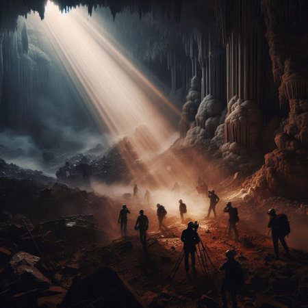 Adventurous Explorers Discover a Majestic Underground Cave with Generative AI.の素材
