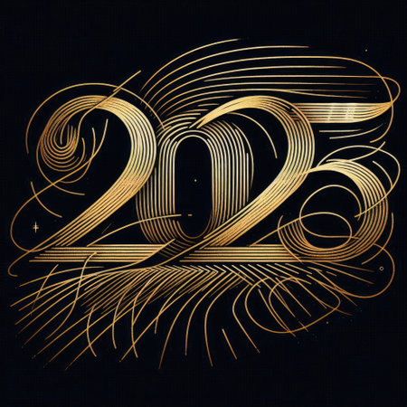 Elegant Golden 2025 Design with Futuristic and Celestial Elements with Generative AI.の素材