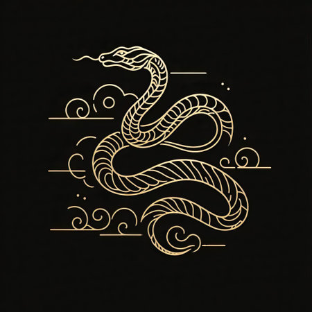 Gold Line Art of snake with Generative AI.の素材