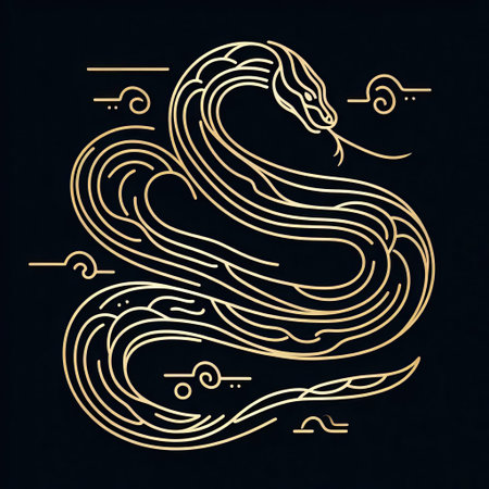 Gold Line Art of snake with Generative AI.の素材