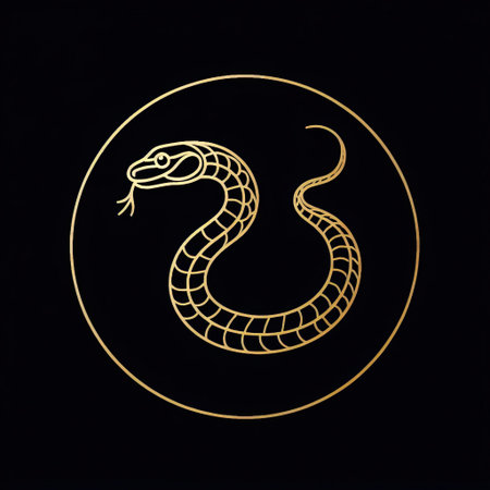 Gold Line Art of snake with Generative AI.の素材