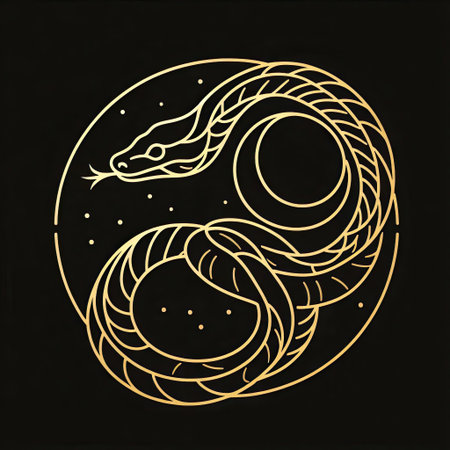 Gold Line Art of snake with Generative AI.の素材