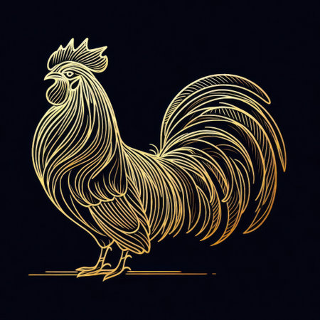 Gold Line Art of Rooster with Generative AI.の素材