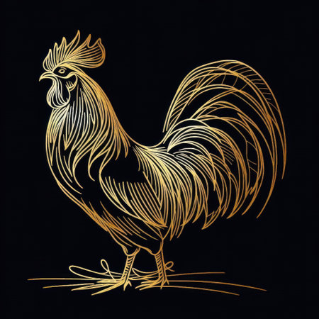 Gold Line Art of Rooster with Generative AI.の素材