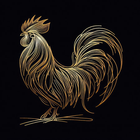 Gold Line Art of Rooster with Generative AI.の素材