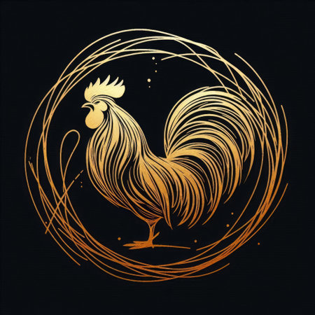 Gold Line Art of Rooster with Generative AI.の素材
