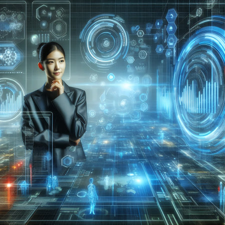Futuristic Data Analytics Visualization Interface with Generative AI.の素材