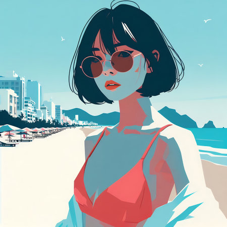 Sun-Kissed Elegance: A Day at the Beach with Generative AI.の素材