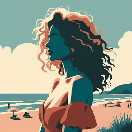 Sun-Kissed Elegance: A Day at the Beach with Generative AI.の素材