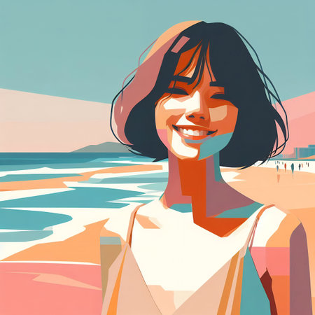 Sun-Kissed Elegance: A Day at the Beach with Generative AI.の素材