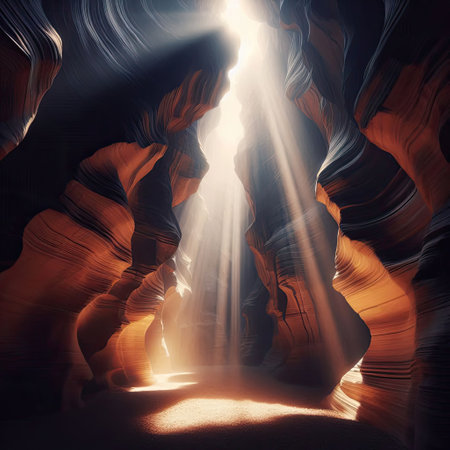 light and vest drawings in canyon with Generative AI.の素材