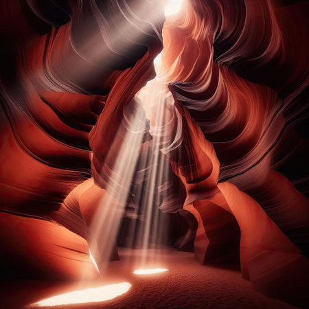 light and vest drawings in canyon with Generative AI.の素材