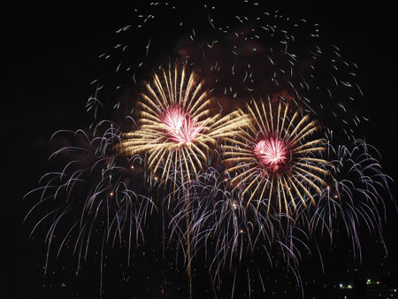 Firework in summertime in New Taipei City, Taiwan.の写真素材