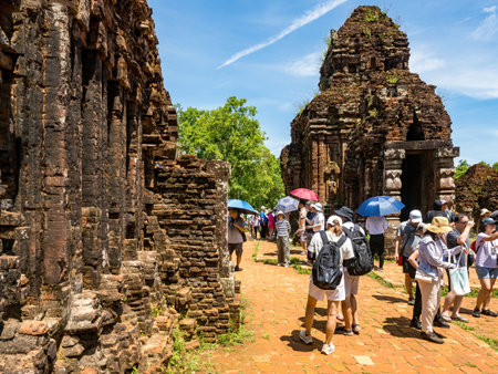 Quang Nam, VietNam - May 26,2024: tourists in My Son Sanctuary,Between the 4th and 13th centuries a unique culture which owed its spiritual origins to Hinduism developed on the coast of VietNam.のeditorial素材