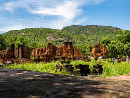 Quang Nam, VietNam - May 26,2024: tourists in My Son Sanctuary,Between the 4th and 13th centuries a unique culture which owed its spiritual origins to Hinduism developed on the coast of VietNam.のeditorial素材