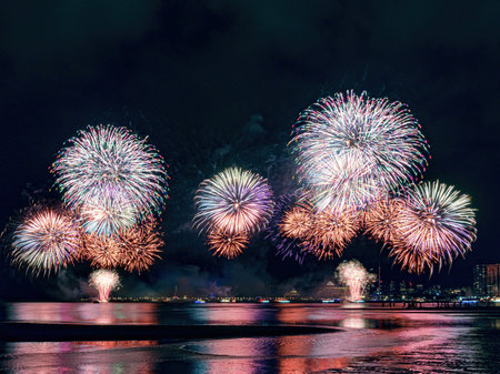 Firework in summertime in Taiwan.の写真素材
