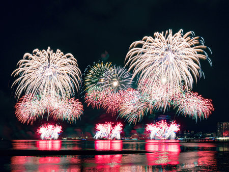 Firework in summertime in Taiwan.の写真素材