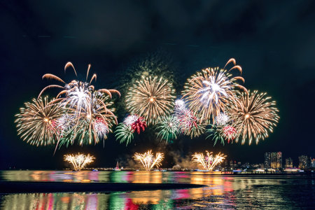 Firework in summertime in Taiwan.の写真素材