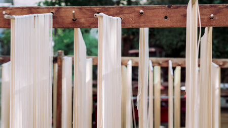 Fine dried noodles is a kind of fine hair, white light tough, and resistant to storage, resistant to cooking pastaの写真素材