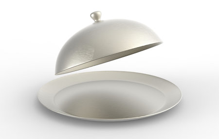 Opened Silver Tray isolated on white backgroundの写真素材