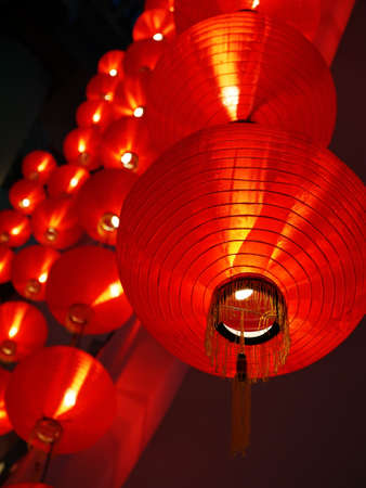 Red chinese lamp in night timeの写真素材