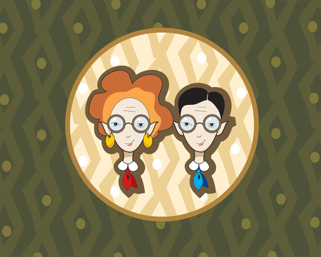 Modest, smart family on green backgroundのイラスト素材