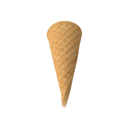Empty cone ice cream isolated on white background with shadow, different angles, Sweet wafer cone 3d renderの写真素材