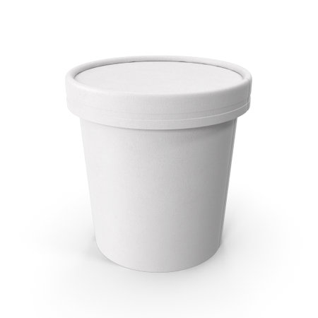 White Ice cream paper Tub Bucket Container For Dessert, Yogurt, Ice Cream, Sour Cream for Package Design Mock Up Close up View Isolated on White Background 3d renderの写真素材