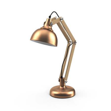 Chrome or golden table lamp on white isolated backgroundの写真素材