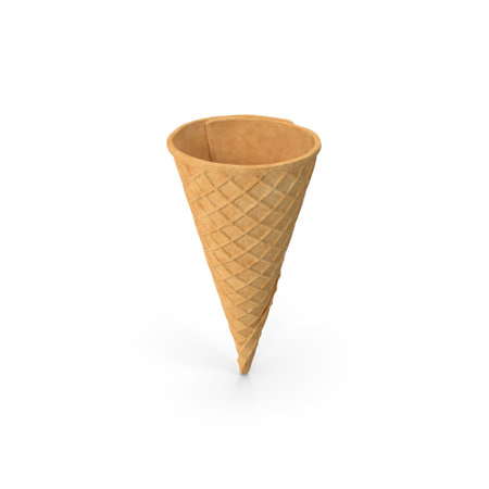 Empty cone ice cream isolated on white background with shadow, different angles, Sweet wafer cone 3d renderの写真素材