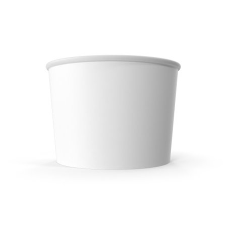 White Ice cream paper cup Container For Dessert, Yogurt, Ice Cream, Sour Cream for Package Design Mock Up Close up View Isolated on White Background 3d renderの写真素材