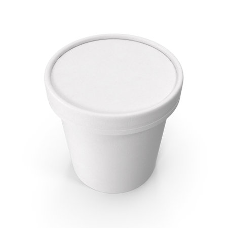 White Ice cream paper Tub Bucket Container For Dessert, Yogurt, Ice Cream, Sour Cream for Package Design Mock Up Close up View Isolated on White Background 3d renderの写真素材