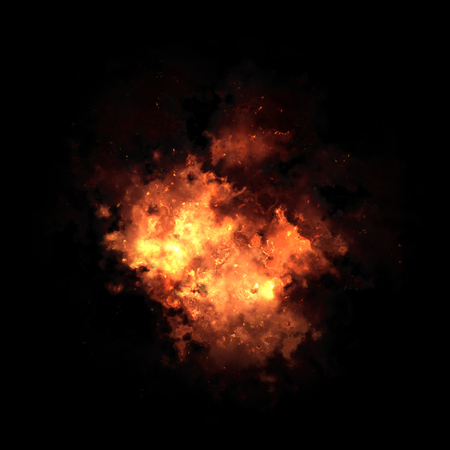 Fire Explosion Isolated On Black Backgroundの写真素材