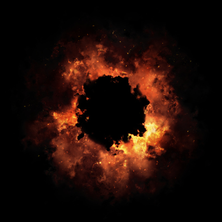 Fire And Smoke Ring Isolated On Black Backgroundの写真素材